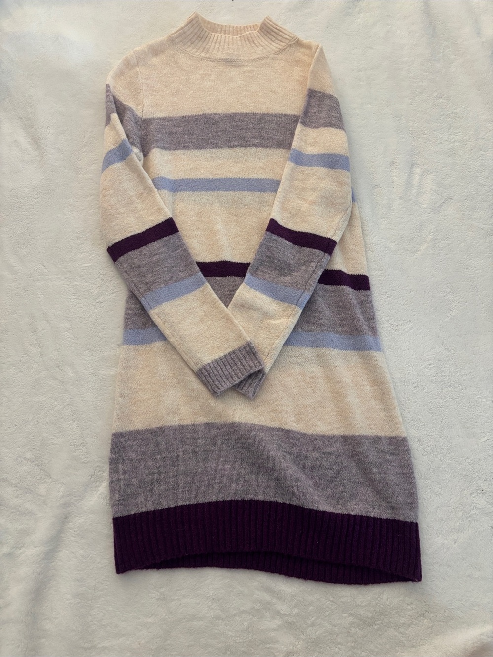 miami Cream, Purple & Light Blue Striped Mock Neck Sweater Dress